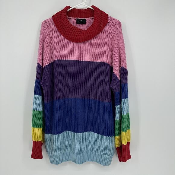 Lazy Oaf Sweater Womens Small Multicolor Striped Chunky Knit Pullover Rainbow - Picture 1 of 11